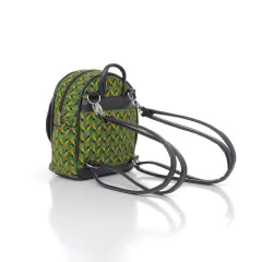 Shweshwe Mini-Rucksack Grün seitlich