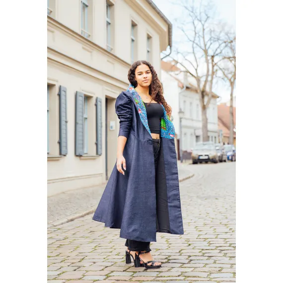 Hoodie-Wickelkleid Denim Vorderseite