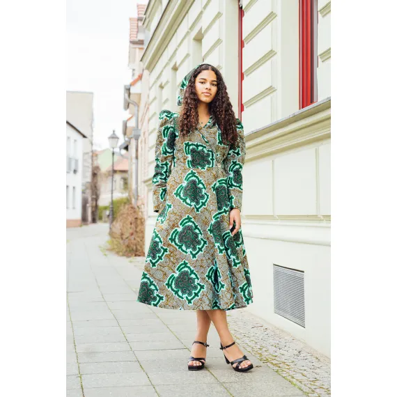 Hoodie-Wickelkleid Grüner Print mit Hoddie