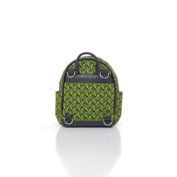 Shweshwe Mini-Rucksack Grün Vorderseite